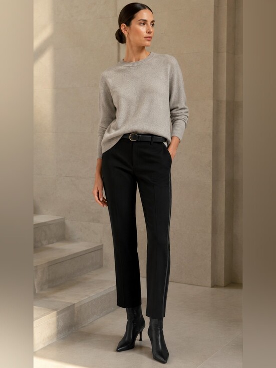 Vince Pants - Vince Black Satin Side-Stripe Cropped Cigarette Pants Size 6